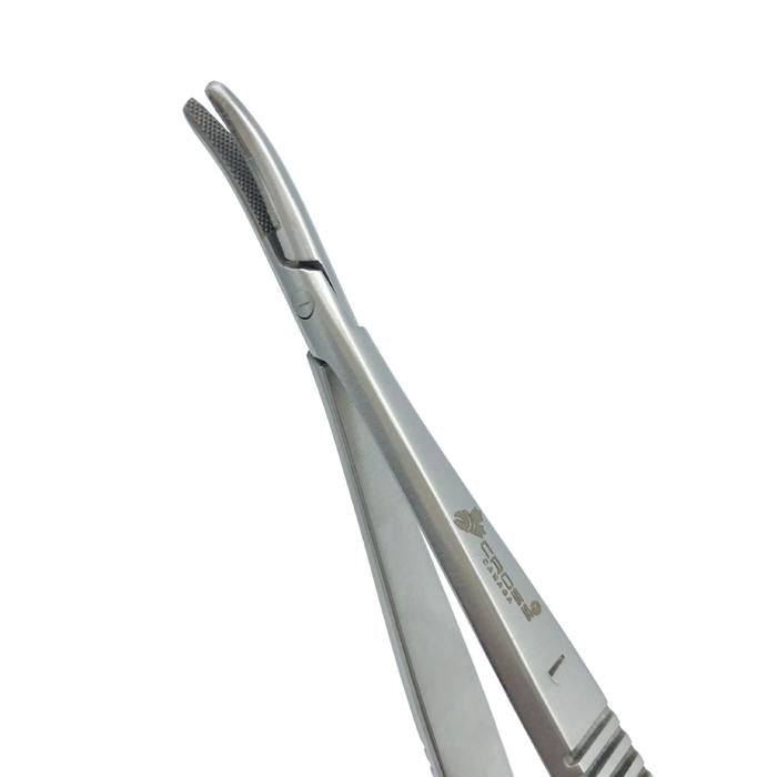 Castrovejo Needle Holder, Tungsten Carbide, 5.5" (14cm), Curved with Lock, Serrated