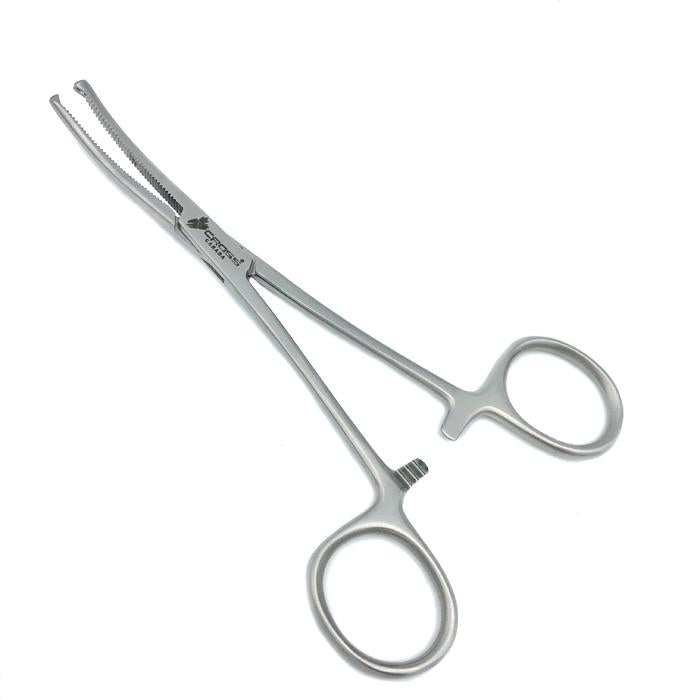 Rochester-Oschner (Kocher) Forceps, 5.5” (14cm), Curved, Serrated, 1x2 Teeth