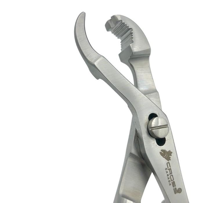 BONE HOLDING FORCEPS, SELF-RETAINING, 6" (15.5CM), 1 SERRATED JAW, ANGLED WITH SIDE LOCK