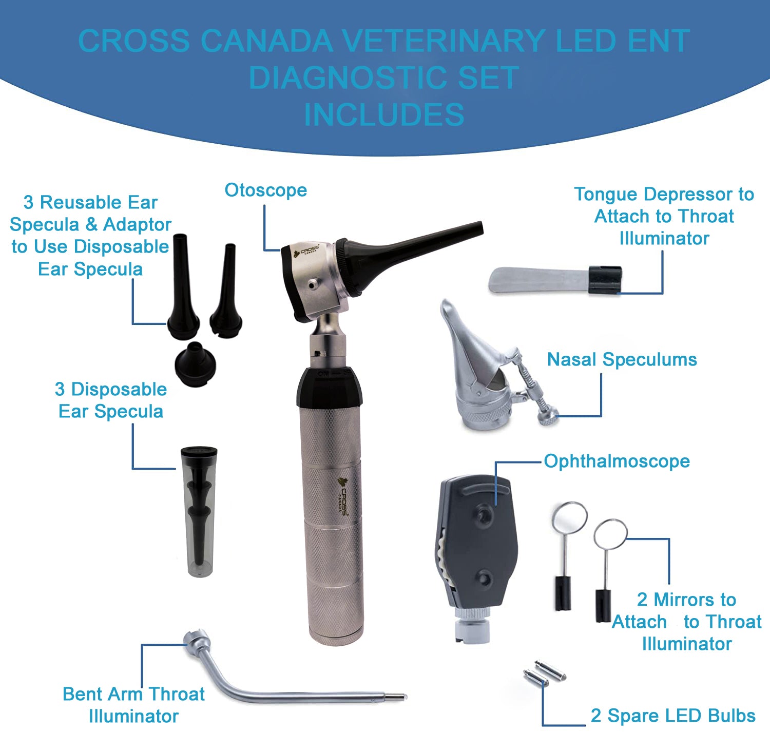 VETERINARY EENT OTOSCOPE AND OPHTHALMOSCOPE DIAGNOSTIC SET, LED