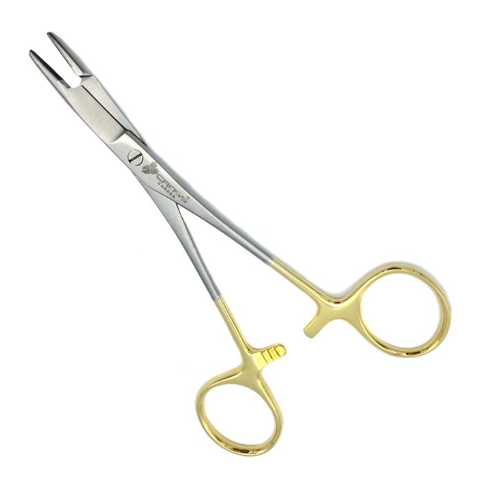 Olsen-Hegar Needle Holder, Tungsten Carbide, 5.5" (14cm), Cross-Serrated with Groove,